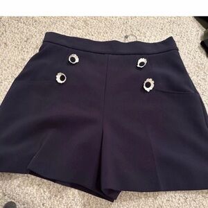 Lela Rose Navy Shorts with Button Navy High Rise Curvy Pocket 12 $395